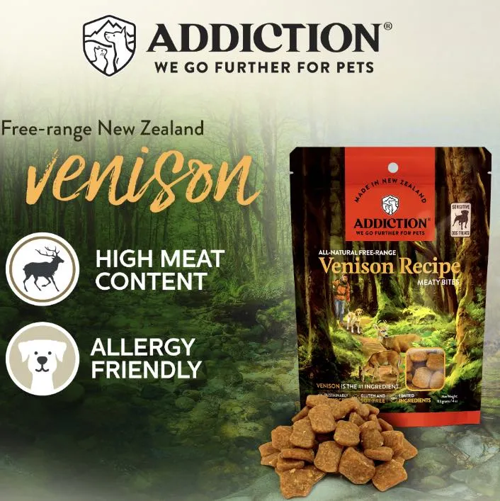 20% OFF: Addiction Meaty Bites Venison Grain Free Dog Treats 4oz