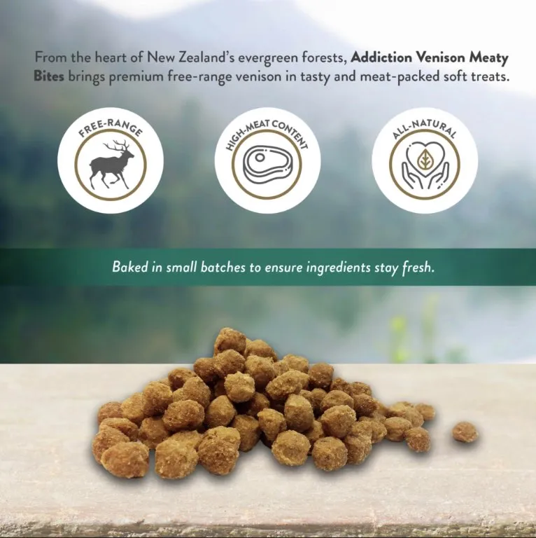 20% OFF: Addiction Meaty Bites Venison Grain Free Dog Treats 4oz