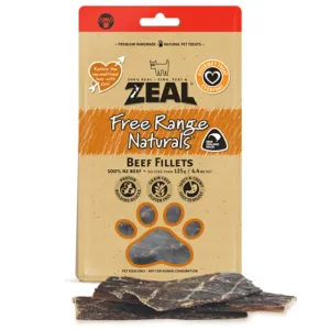 'BUNDLE DEAL': Zeal Free Range Naturals Beef Fillets Jerky Dog Treats 125g