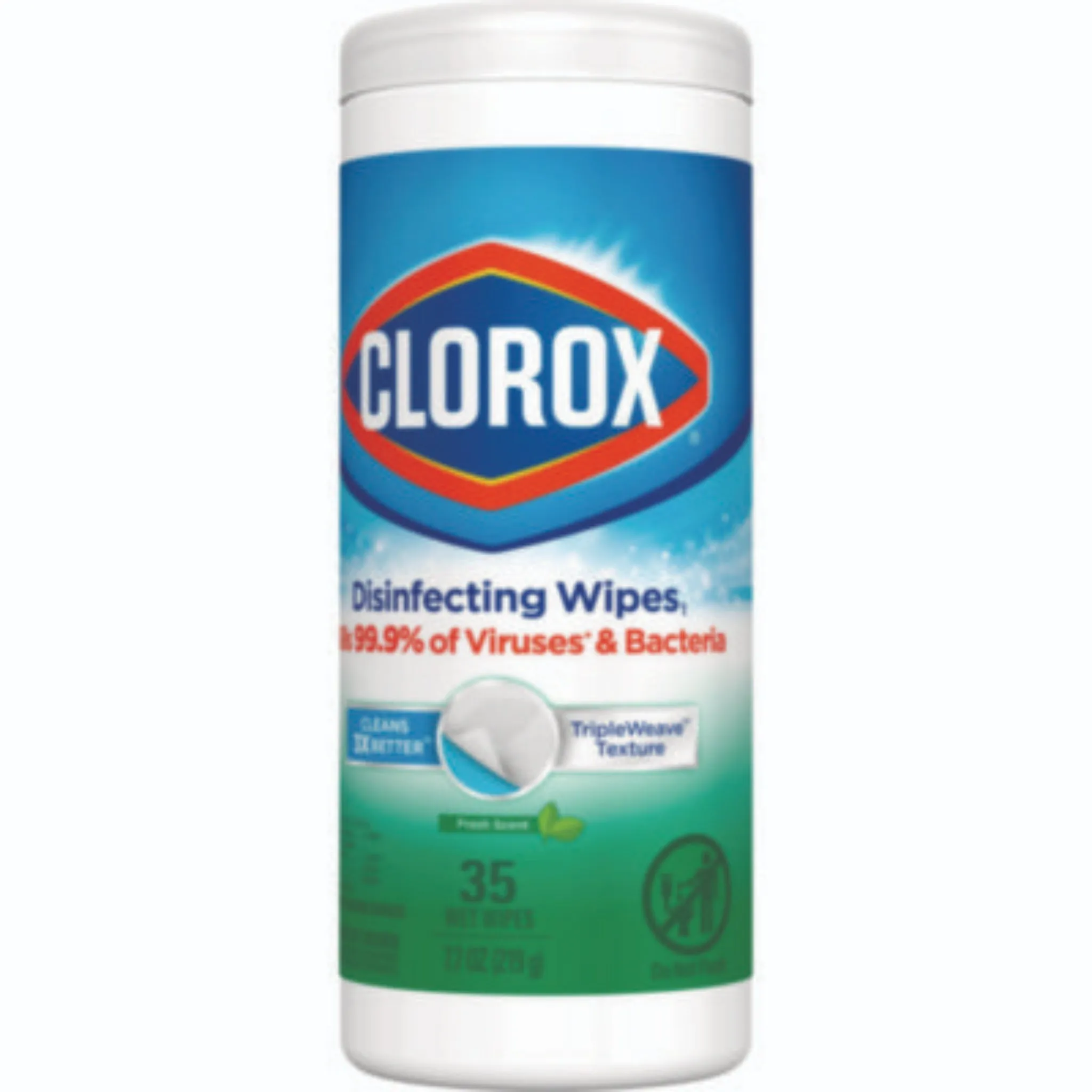 CLOROX SALES CO. CLO01593CT Disinfecting Wipes, 1-Ply, 7 x 8, Fresh Scent, White, Canister of 35, Carton 12 Canisters