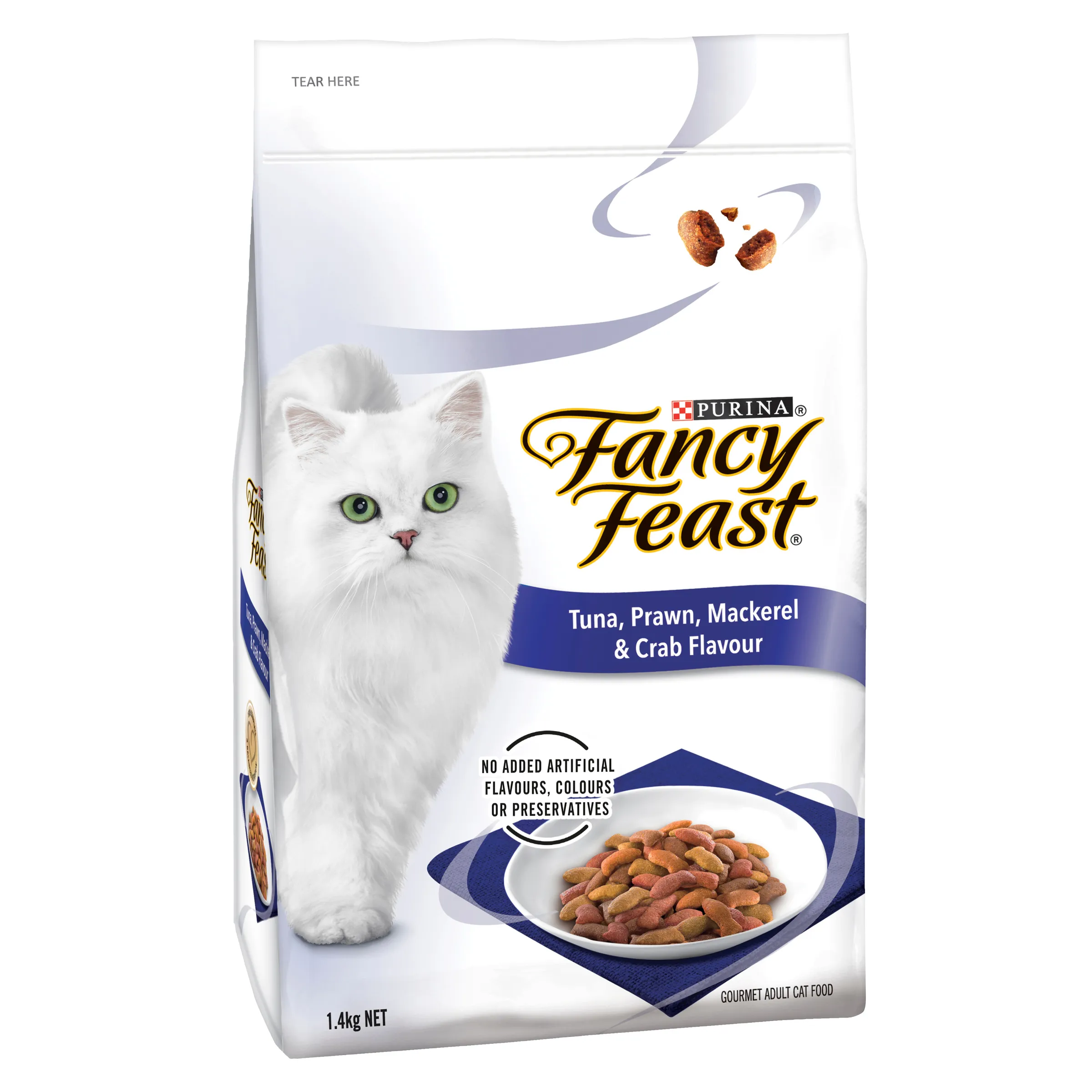 Fancy Feast Tuna Prawn Mackeral And Crab Flavour Adult Dry Cat Food 1.4kg