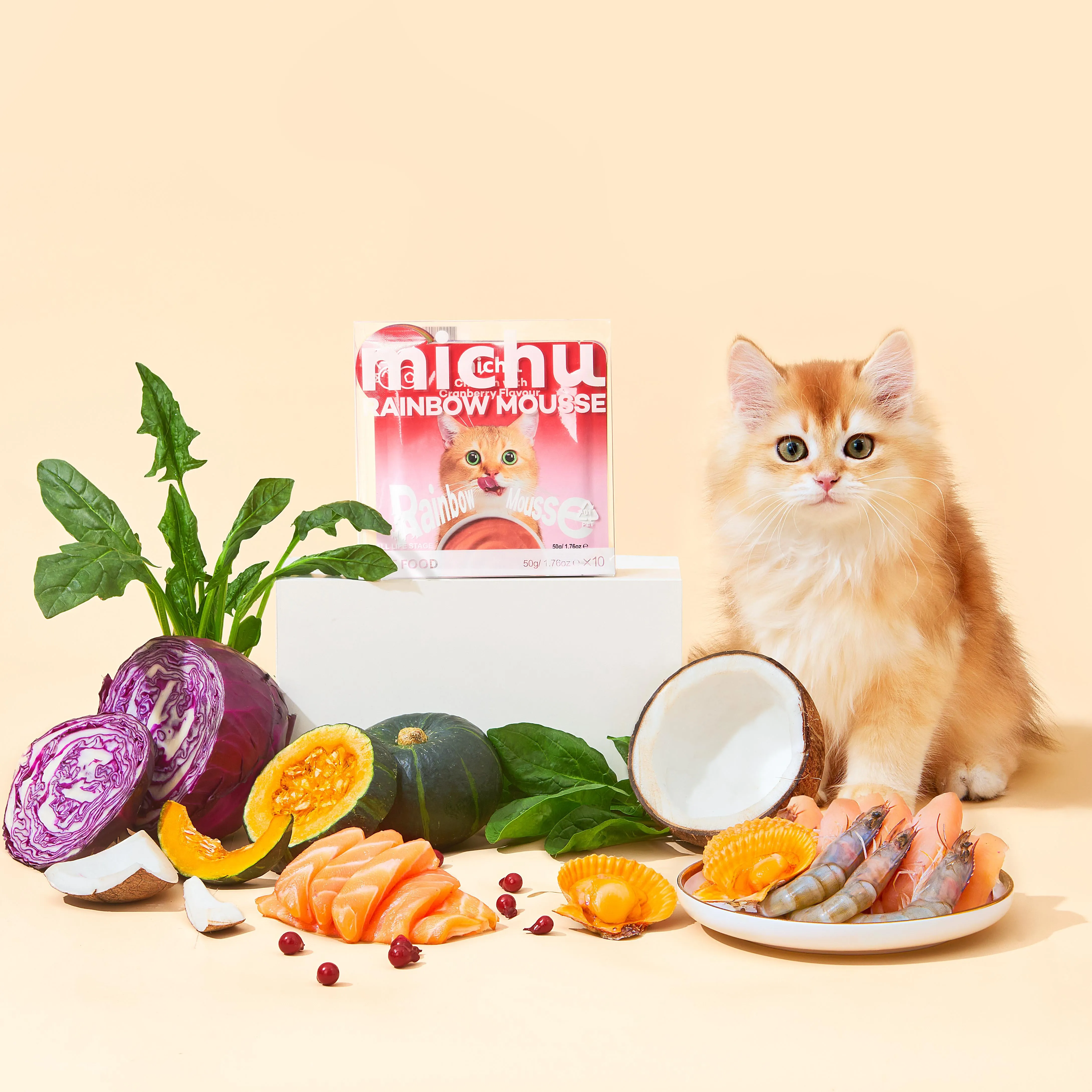 Michu Rainbow Mousse Mixed Flavour Cat Wet Food 50g x 10