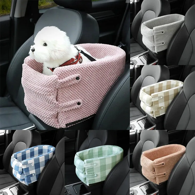 Portable Pet Dog Car Seat – Nonslip Carriers with Central Control Armrest Box & Booster Kennel Bed for Small Dogs & Cats