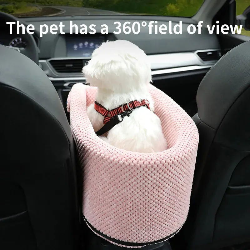 Portable Pet Dog Car Seat – Nonslip Carriers with Central Control Armrest Box & Booster Kennel Bed for Small Dogs & Cats