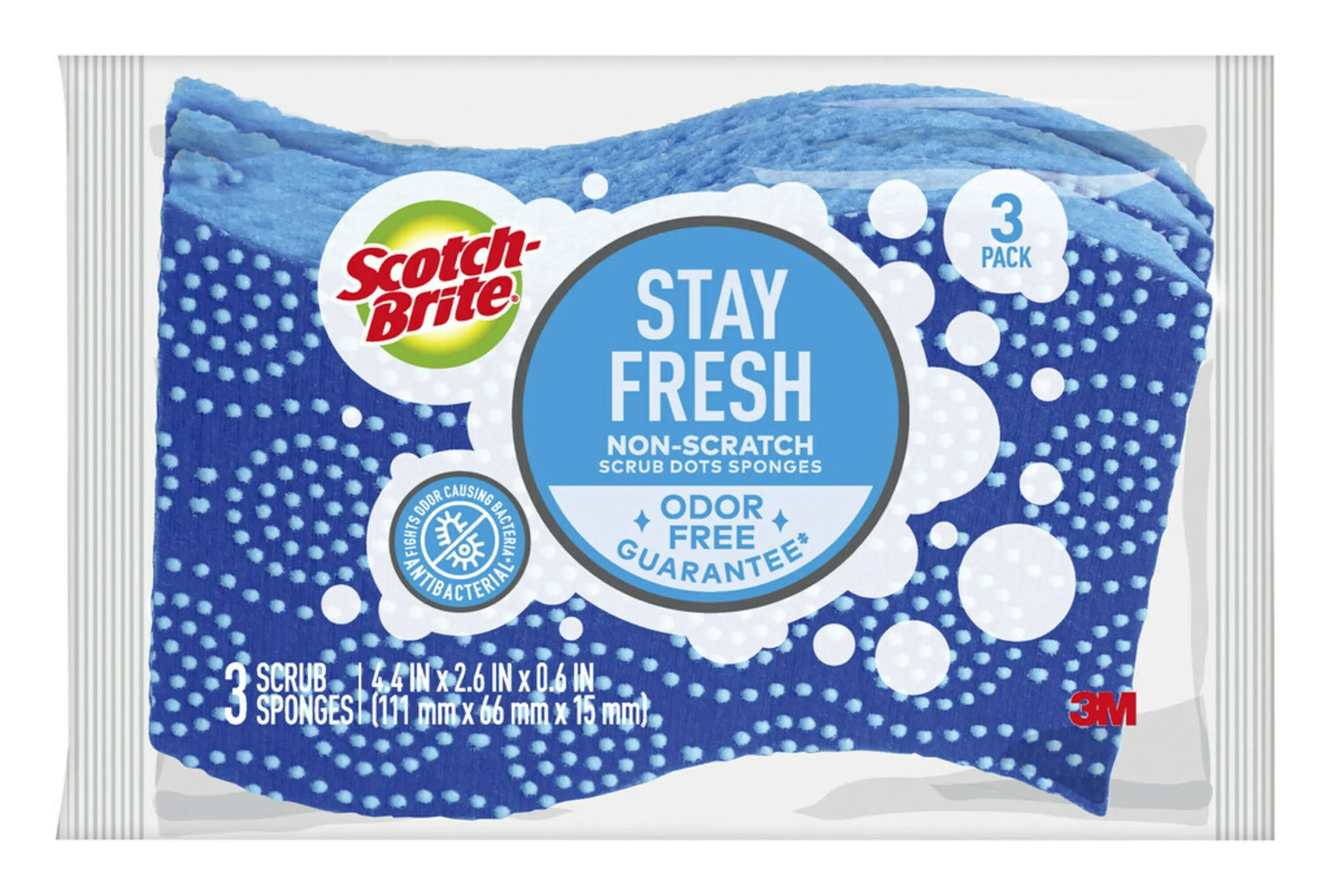 Scotch-Brite Stay Fresh Non-Scratch Scrub Dots Sponges, 3 Scrubbing Sponges