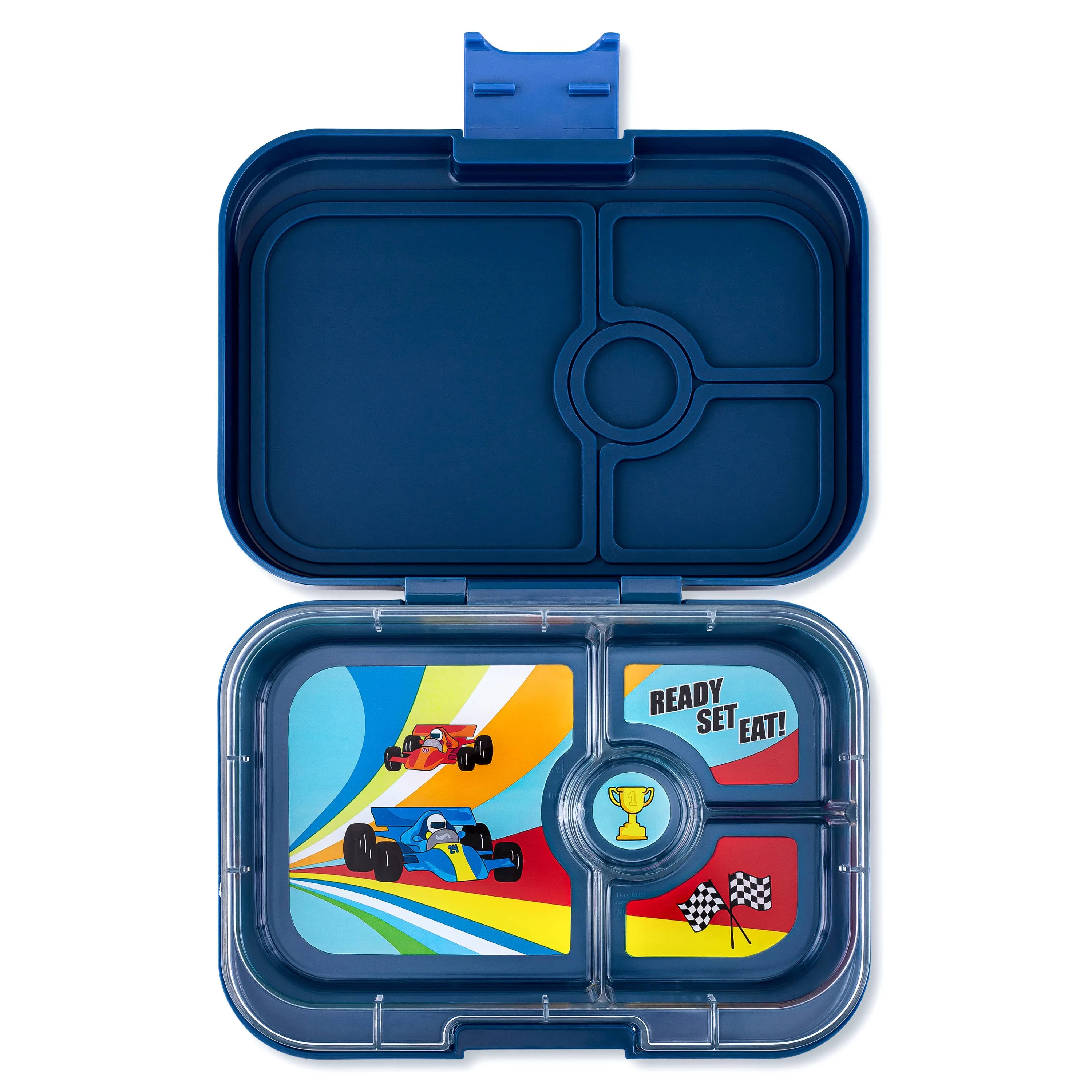 Yumbox Panino 4 Compartment Bento Box: Hazy Blue - Panther Tray